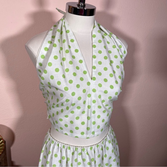 Vintage Dresses & Skirts - Vintage 60 70 Mod MCM Polka Dot Coquette Girl Cropped Top Maxi Skirt Set Dress